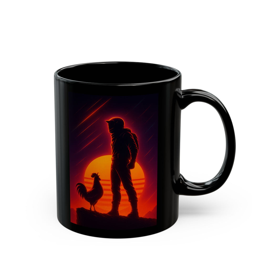 Retro Raider and Rooster Sunset — Black Coffee Mug